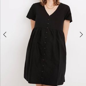 V-Neck Button Front Linen Blend Minidress